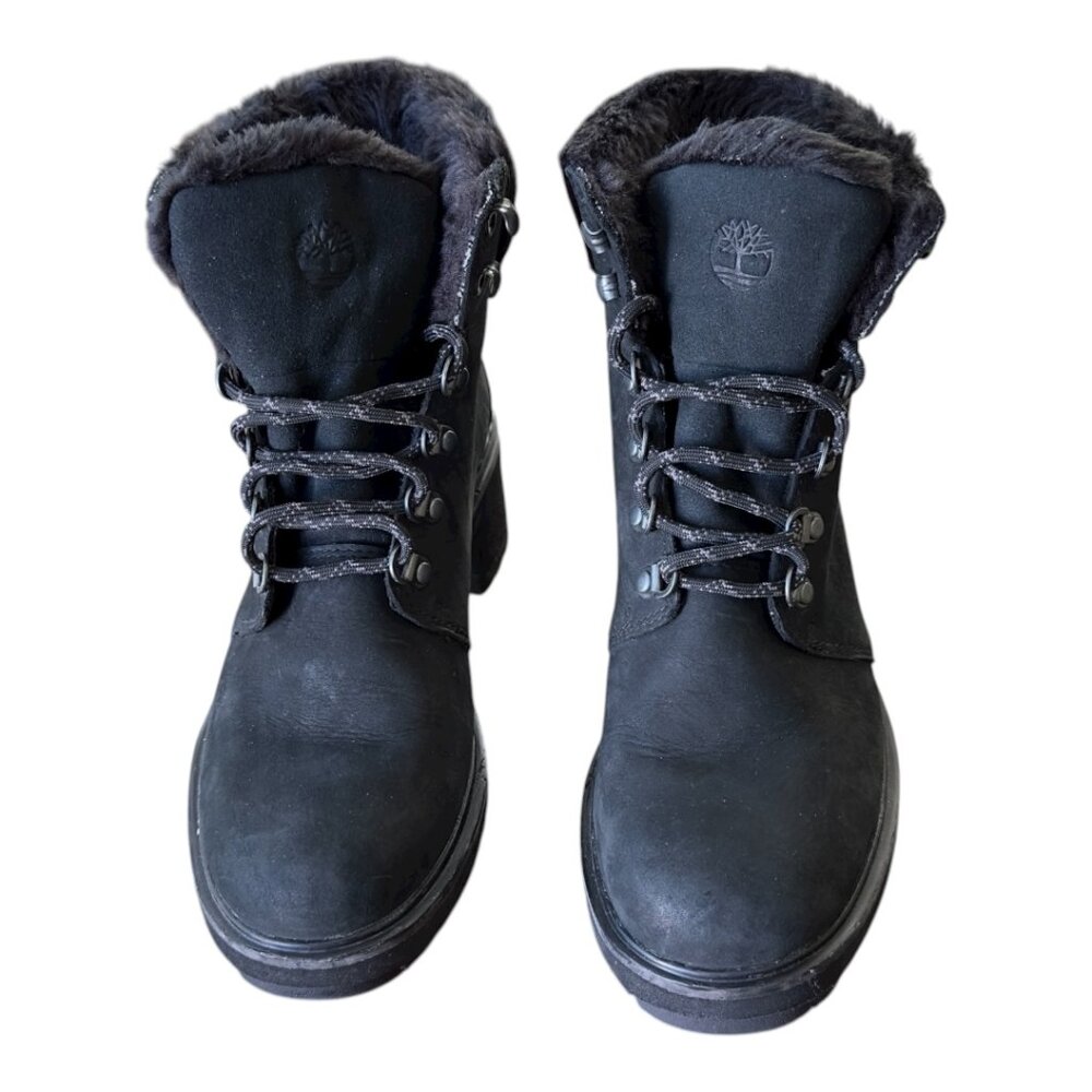Timberland Women’s Black Faux Fur Lined Lace-Up Heeled Ankle Boots | Size 8